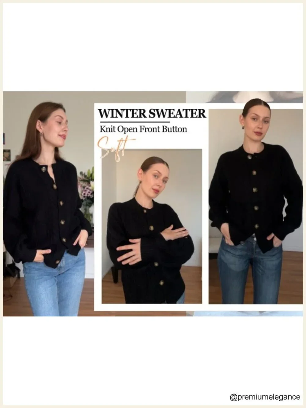 Women's Cable Knit Cardigan Open Front Long Sleeve Button Coat